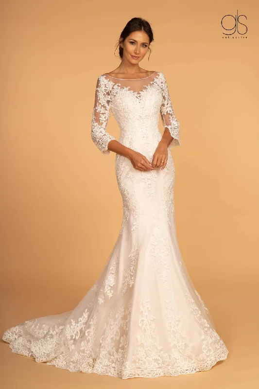 Embroidered Mesh Mermaid Long Wedding Gown