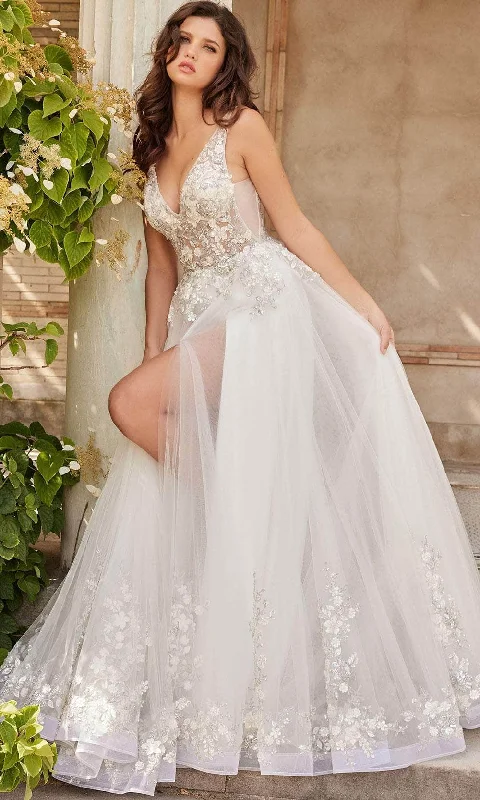 Jovani Bridal JB25737 - Beaded Deep V-Neck Bridal Gown